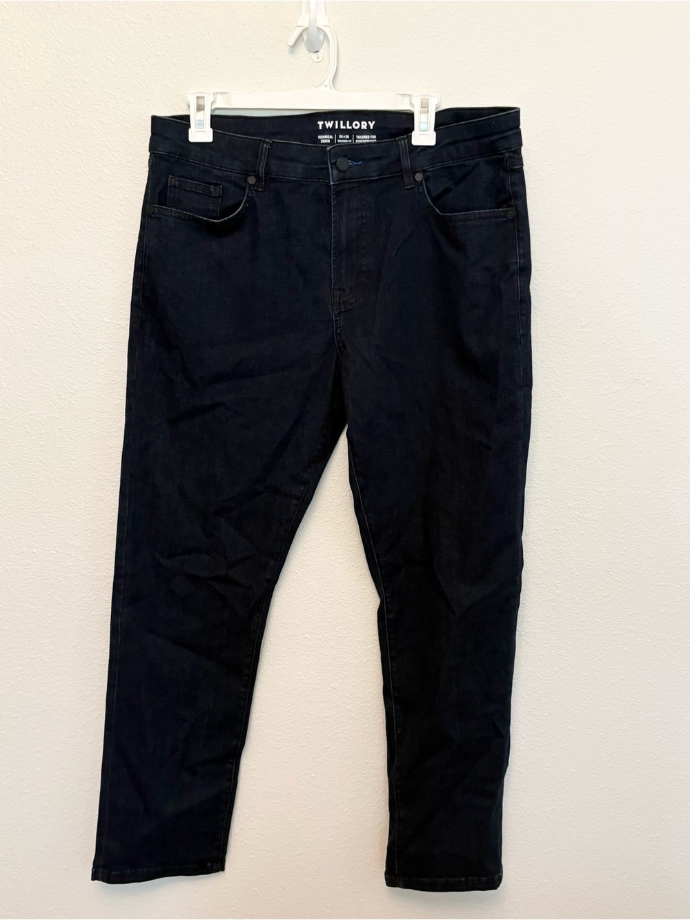 Twillory Technical Denim Jeans Mens 34x30 Dark Wash Blue Stretch Casual Tailored
